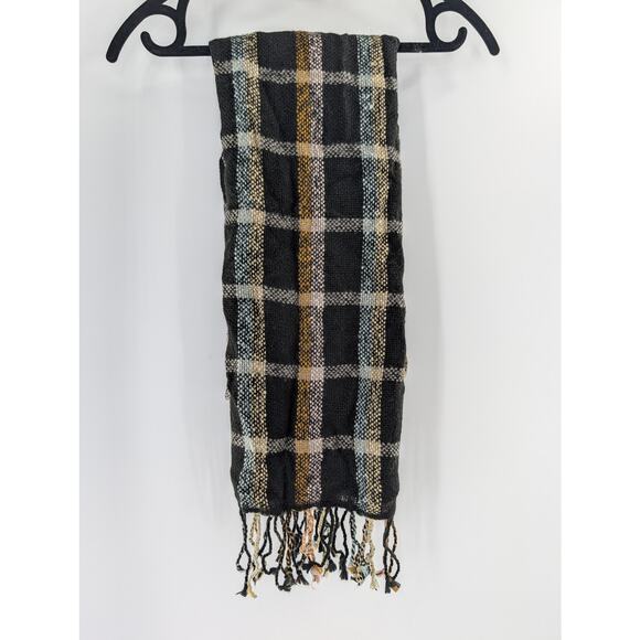 Madewell Wool Blend Black Tartan Plaid Scarf - Picture 3 of 7